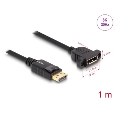 Delock DisplayPort 1.4 Cable 8K 30 Hz male to female 1 m panel-mount black