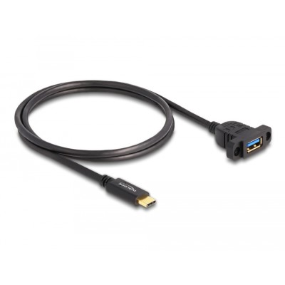 Delock SuperSpeed USB 10 Gbps (USB 3.2 Gen 2) Cable USB Type-C™ male to USB Type-A female 1 m panel-mount black 2