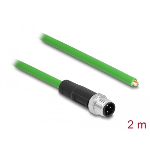 Delock Network cable M12 4 pin D-coded to open wire ends TPU 2 m