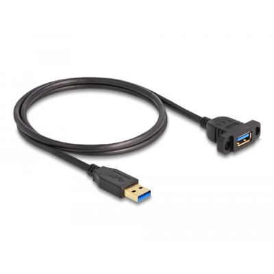 Delock SuperSpeed USB 5 Gbps (USB 3.2 Gen 1) Cable USB Type-A male to female 1 m panel-mount black 2