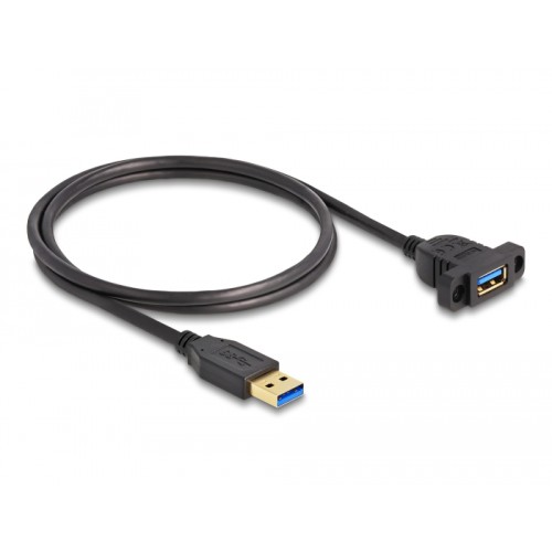 Delock SuperSpeed USB 5 Gbps (USB 3.2 Gen 1) Cable USB Type-A male to female 1 m panel-mount black