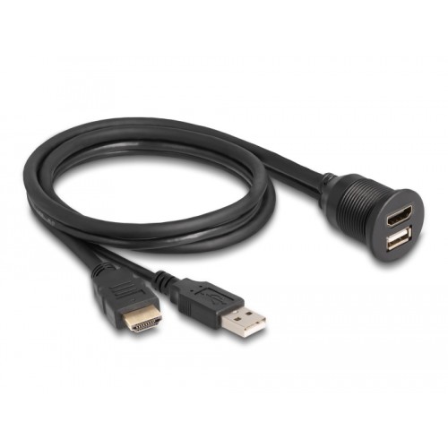 Delock Cable HDMI-A male and USB 2.0 Type-A male to HDMI-A female and USB 2.0 Type-A female for installation waterproof 1 m