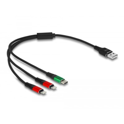 Delock USB Charging Cable 3 in 1 Type-A to 2 x Lightning™ / USB Type-C™ 30 cm 2