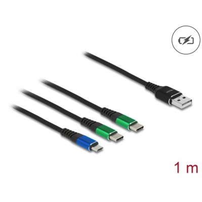 Delock USB Charging Cable 3 in 1 Type-A to Micro USB / 2 x USB Type-C™ 1 m