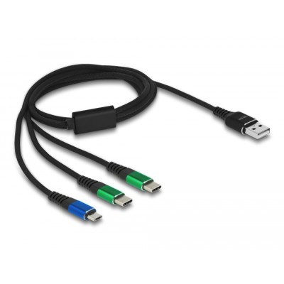 Delock USB Charging Cable 3 in 1 Type-A to Micro USB / 2 x USB Type-C™ 1 m 2