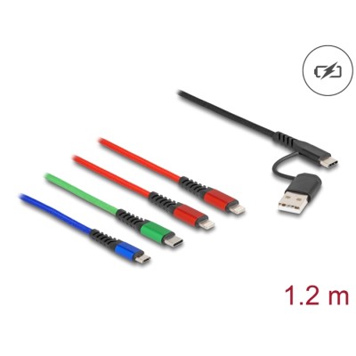 Delock USB Charging Cable 4 in 1 USB Type-A + USB-C™ to 2 x Lightning™ / Micro USB / USB Type-C™ 1.20 m