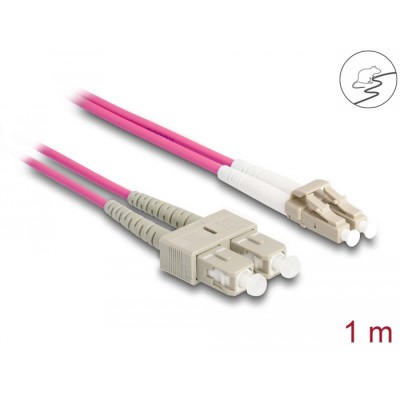 Delock Fiber Optical Cable with metal armouring LC Duplex to SC Duplex Multi-mode OM4 1 m