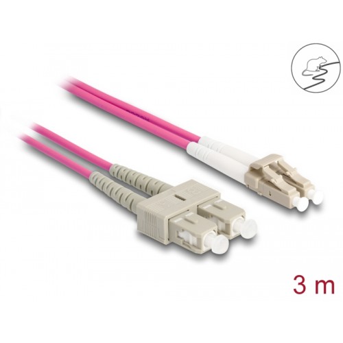 Delock Fiber Optical Cable with metal armouring LC Duplex to SC Duplex Multi-mode OM4 3 m