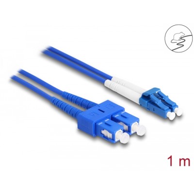 Delock Fiber Optical Cable with metal armouring LC Duplex to SC Duplex Singlemode OS2 1 m