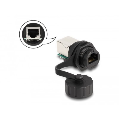 Delock Cable Connector RJ50 jack to RJ50 jack for installation with protective cap IP68 dust and waterproof black