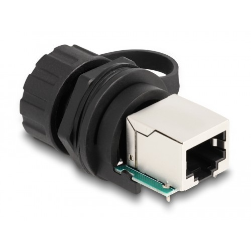 Delock Cable Connector RJ50 jack to RJ50 jack for installation with protective cap IP68 dust and waterproof black
