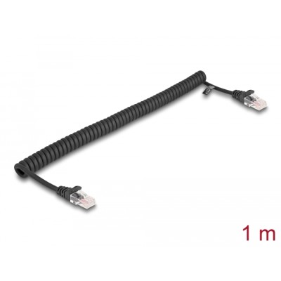 Delock RJ45 Coiled Cable male to male Cat.5e 1 m black