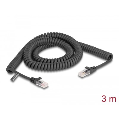 Delock RJ45 Coiled Cable male to male Cat.5e 3 m black