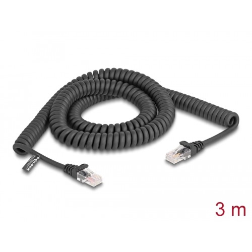 Delock RJ45 Coiled Cable male to male Cat.5e 3 m black