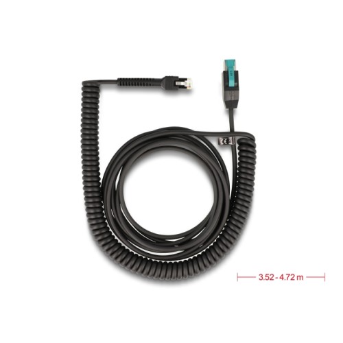 Delock Coiled Cable RJ50 male to PoweredUSB male 12 V 3 m black