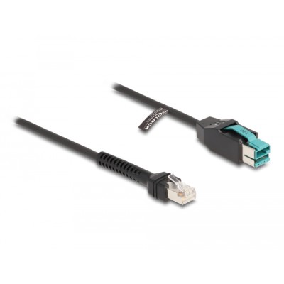 Delock Coiled Cable RJ50 male to PoweredUSB male 12 V 3 m black 2