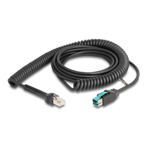 Delock Coiled Cable RJ50 male to PoweredUSB male 12 V 3 m black