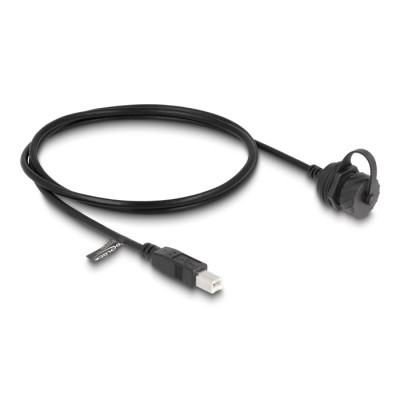 Delock Cable USB 2.0 Type-B male to USB 2.0 Type-B female for installation with bayonet protective cap IP68 dust and waterproof  2