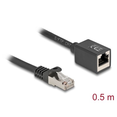 Delock Network Extension Cable RJ45 plug to RJ45 jack Cat.6A S/FTP 0.5 m black