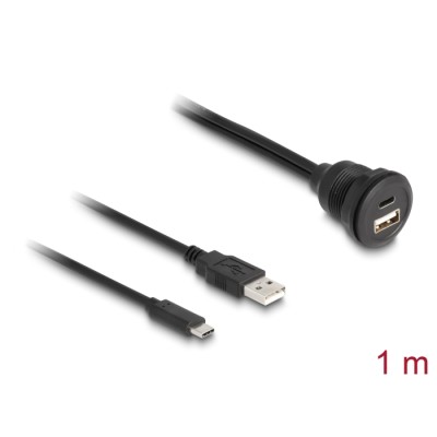 Delock USB 2.0 Cable USB Type-A male and USB Type-C™ male to USB Type-A female and USB Type-C™ female for built-in 1 m black