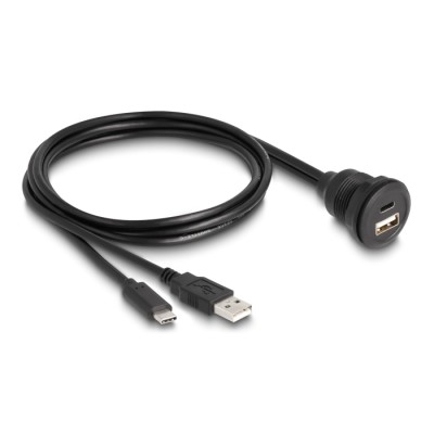Delock USB 2.0 Cable USB Type-A male and USB Type-C™ male to USB Type-A female and USB Type-C™ female for built-in 1 m black 2