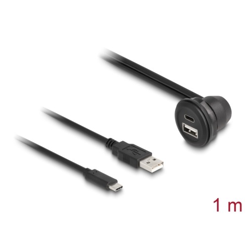 Delock USB 2.0 Cable USB Type-A male and USB Type-C™ male to USB Type-A female 90° angled and USB Type-C™ female 90° angled for 