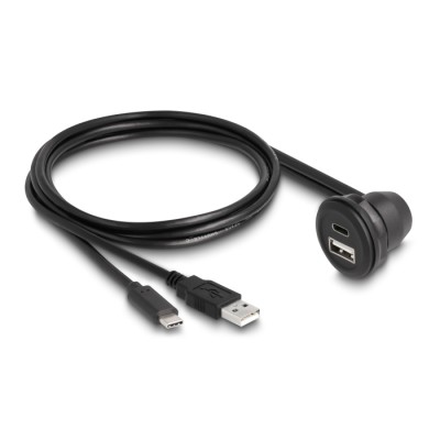 Delock USB 2.0 Cable USB Type-A male and USB Type-C™ male to USB Type-A female 90° angled and USB Type-C™ female 90° angled for  2