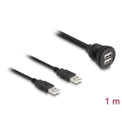 Delock USB 2.0 Cable 2 x USB Type-A male to 2 x USB Type-A female for built-in 1 m black
