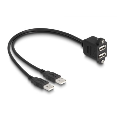 Delock USB 2.0 Cable 2 x USB Type-A male to 2 x USB Type-A female with screws for built-in 1 m black 2