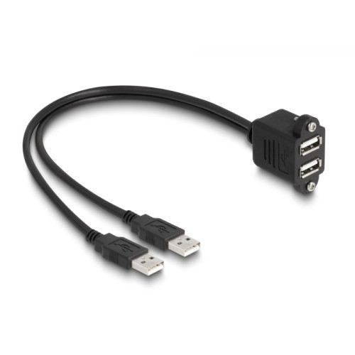 Delock USB 2.0 Cable 2 x USB Type-A male to 2 x USB Type-A female with screws for built-in 1 m black