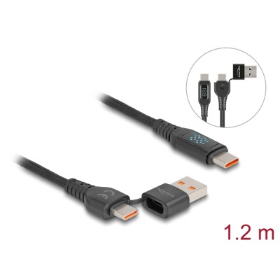 Delock USB 2.0 Fast Charging Cable USB Type-C™ + USB Type-A male to USB Type-C™ male PD 3.1 140 W with power indication 1.20 m