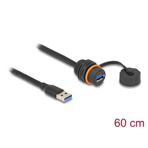 Delock USB 5 Gbps Cable USB Type-A male to USB Type-A female for installation with M20 thread and protective cap IP68 dust and w