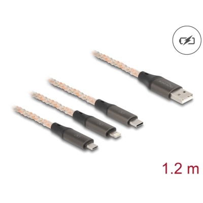 Delock USB RGB Charging Cable 3 in 1 Type-A to Lightning™ / Micro USB / USB Type-C™ 1.20 m