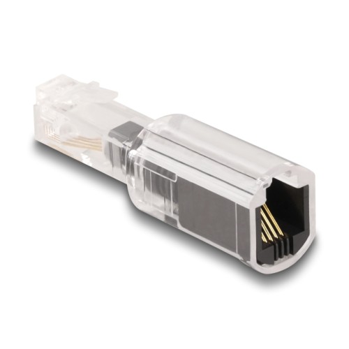 Delock Telephone Cable Anti-Twist Adapter RJ10 plug to RJ10 jack transparent / black