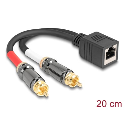 Delock Adapter Cable RJ45 jack to 2 x RCA male black 20 cm