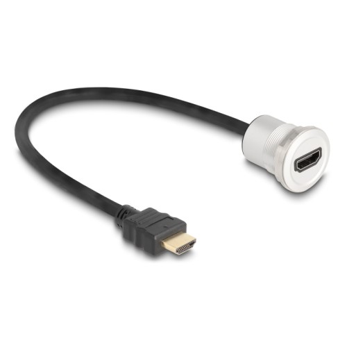 Delock HDMI built-in female 8K 60 Hz with cable plug 30 cm aluminium