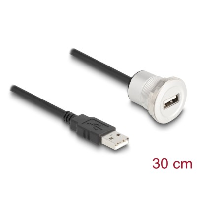 Delock USB 2.0 Type-A built-in female with cable plug 30 cm aluminium