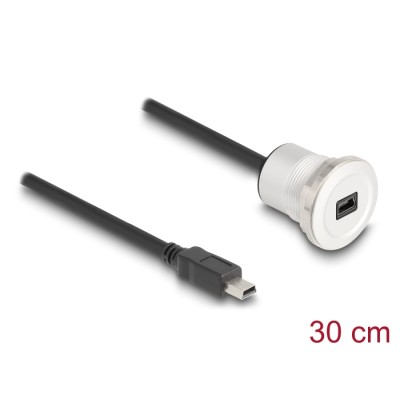 Delock USB 2.0 Mini-B built-in female with cable plug 30 cm aluminium