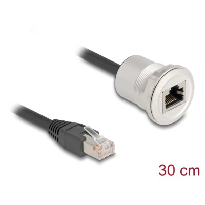 Delock RJ45 built-in jack with cable plug Cat.5e STP 30 cm aluminium