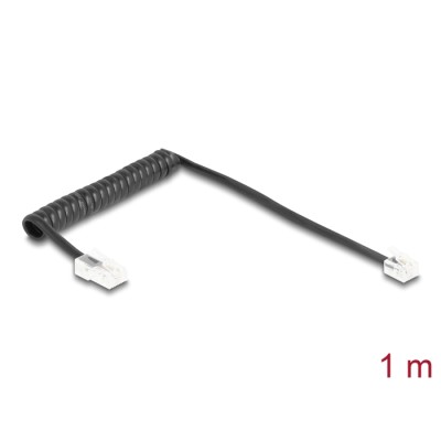 Delock Telephone Cable / Coiled Cable RJ11 plug to RJ45 plug black 1 m