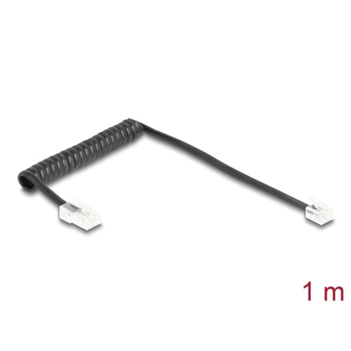 Delock Telephone Cable / Coiled Cable RJ11 plug to RJ45 plug black 1 m
