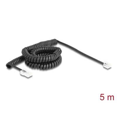 Delock Telephone Cable / Coiled Cable RJ11 plug to RJ45 plug black 5 m