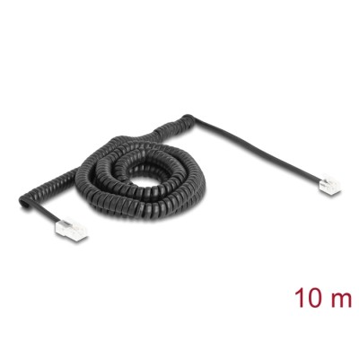 Delock Telephone Cable / Coiled Cable RJ11 plug to RJ45 plug black 10 m