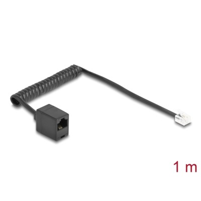 Delock Telephone Cable / Coiled Cable RJ11 plug to RJ45 jack black 1 m