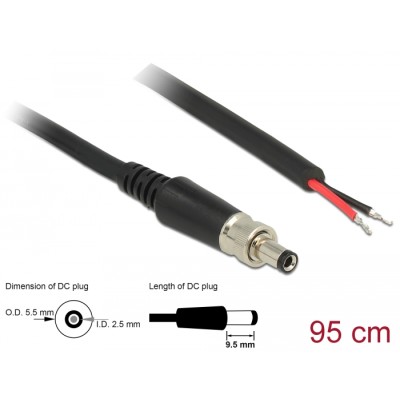 Delock Power cable DC 5.5 x 2.5 x 9.5 mm screwable to open wire ends 95 cm