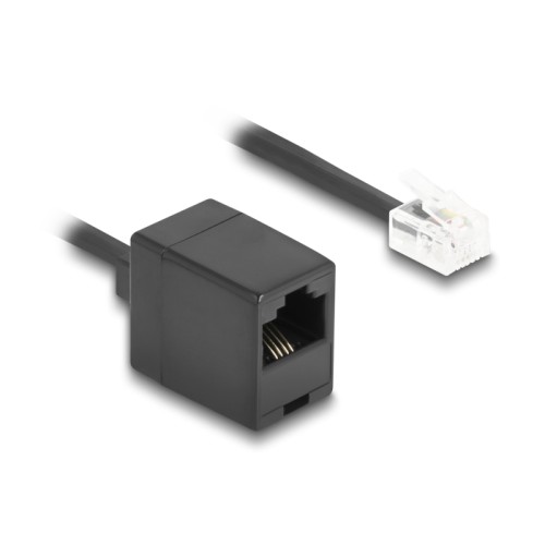 Delock Telephone Cable / Coiled Cable RJ11 plug to RJ45 jack black 10 m