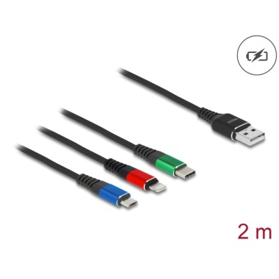 Delock USB Charging Cable 3 in 1 Type-A to Lightning™ / Micro USB / USB Type-C™ 2 m 3-coloured