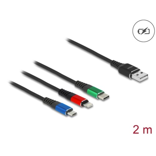 Delock USB Charging Cable 3 in 1 Type-A to Lightning™ / Micro USB / USB Type-C™ 2 m 3-coloured