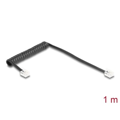 Delock Telephone Cable / Coiled Cable RJ11 plug to RJ11 plug black 1 m