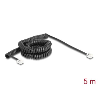 Delock Telephone Cable / Coiled Cable RJ11 plug to RJ11 plug black 5 m